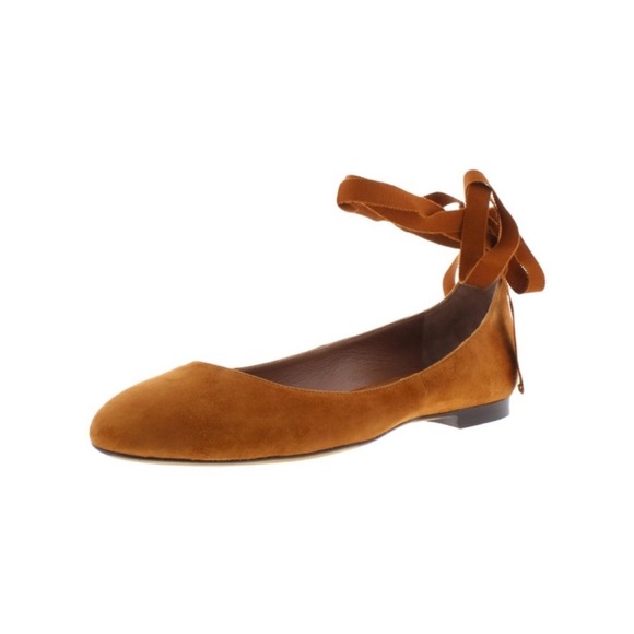 Tabitha Simmons Cognac Kid Suede Daria Ankle-Wrap Flats Sz 6.5 - Picture 3 of 15